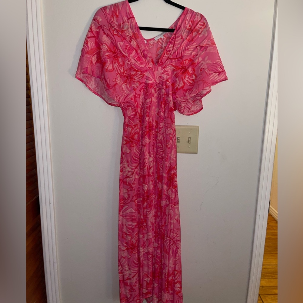 Olivaceous Pink and Red Tropical Dress